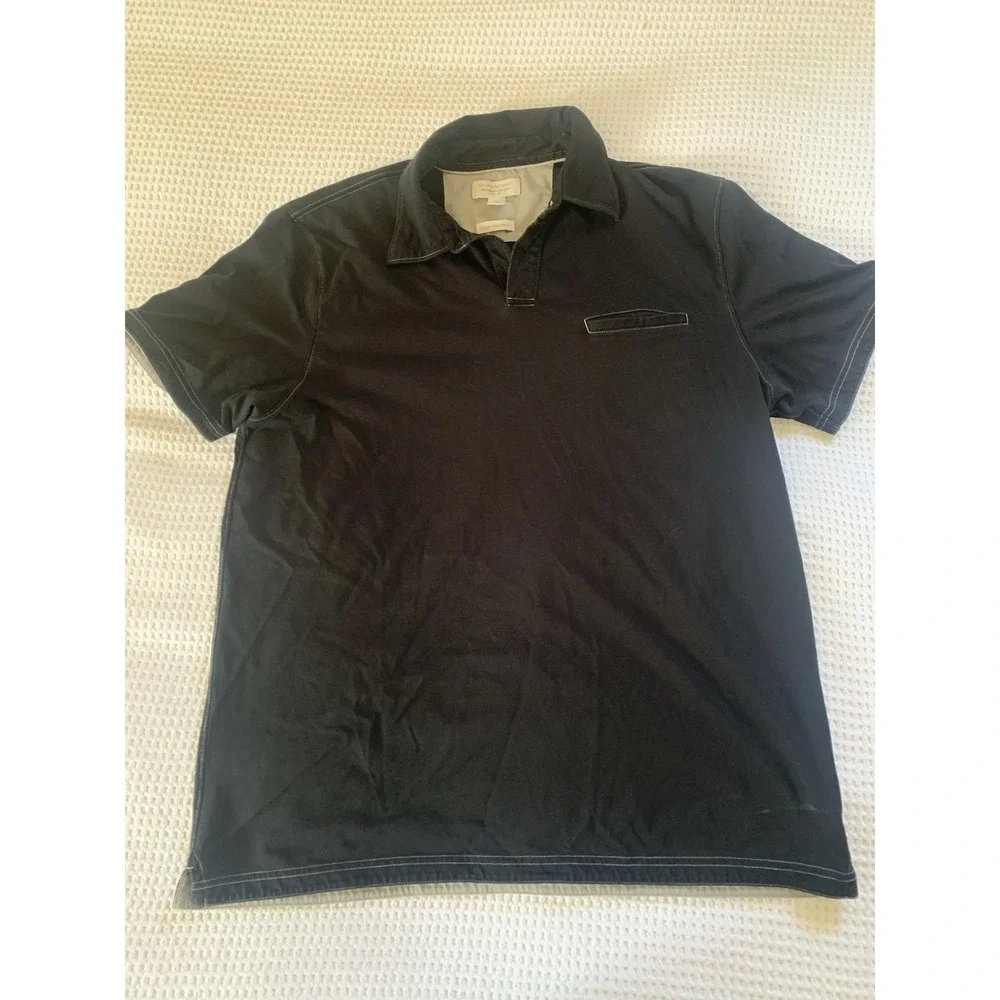 Banana Republic Polo Shirt Men Large‎ Black Fitted Pima Cotton Pocket